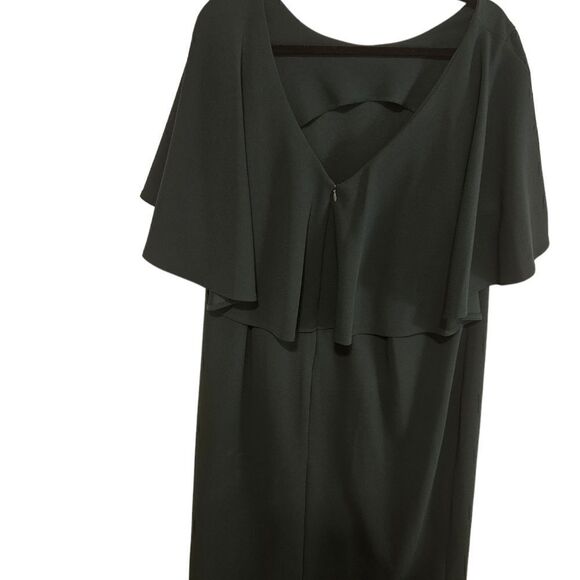 CALVIN KLEIN Short Flutter Cape Sleeve V-Back Crepe Sheath Dress - Size 16W - Picture 4 of 8
